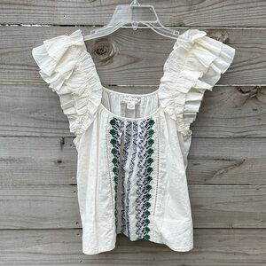 Band of the free cream embroidered flutter sleeve  green blue floral small